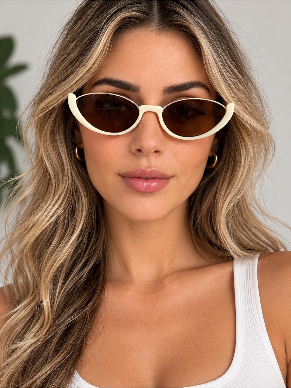 Retro Ivory Cat-Eye Sunglasses with Brown Lenses